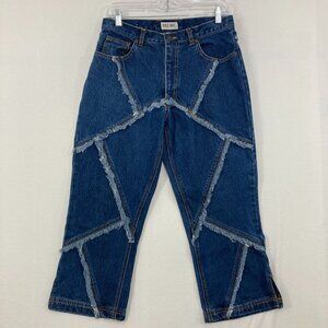 Vintage Juke Box sz 9/10 Blue Medium Wash Y2K Patchwork Boho Bootcut Crop Jeans